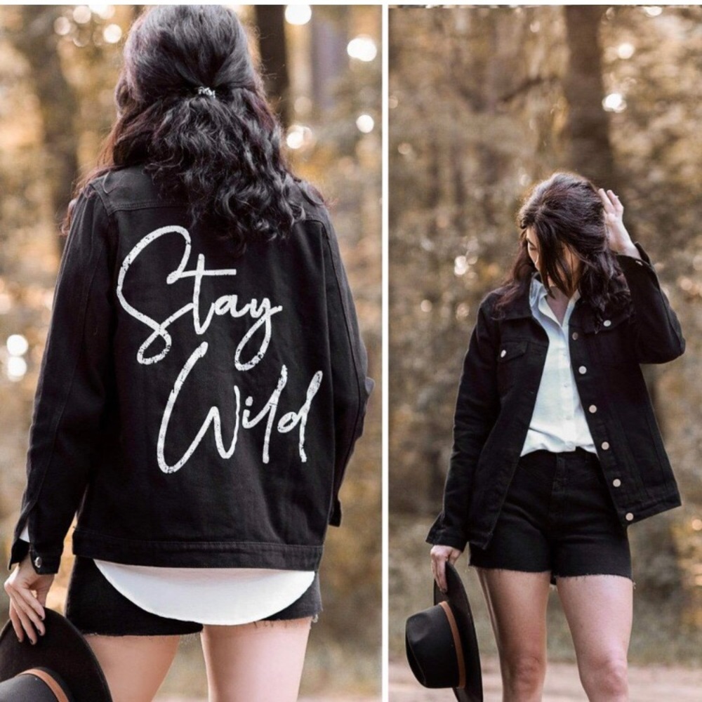 Women’s stunning long sleeve denim black fabric button closure jacket